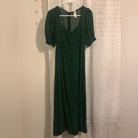 H&M Green Floral Puff-Sleeve Midi Dress - Picture 3 of 8